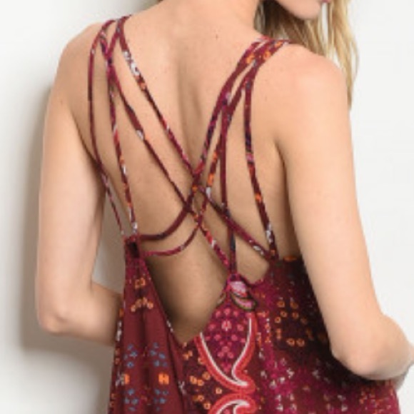 Brand New Burgundy Boho Flowy Strappy Maxi Dress - Picture 5 of 6